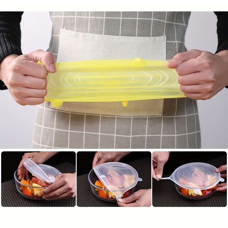 6pcs Silicone Stretch Lids Set Reusable Food Covers for Bowls Plates and Pots Microwave and