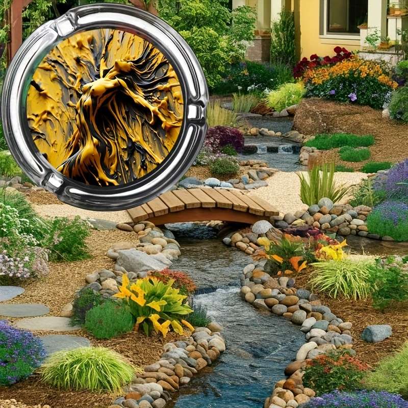 1pc Creative Art Glass Ashtray Yellow Round Holiday Gift Ashtray Fashionable and Popular Theme V
