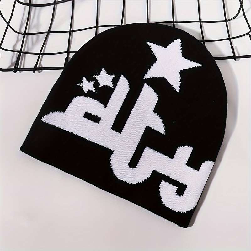 1pc DUTY Jacquard Knit Beanie Hat Unisex Acrylic Lightweight Pullover Cap for Street Fashion Out