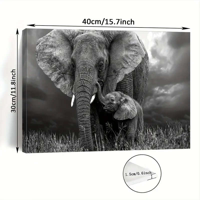 1pc Wooden Framed Canvas Painting Black and white animal art African elephant Wall Art Prints for Li
