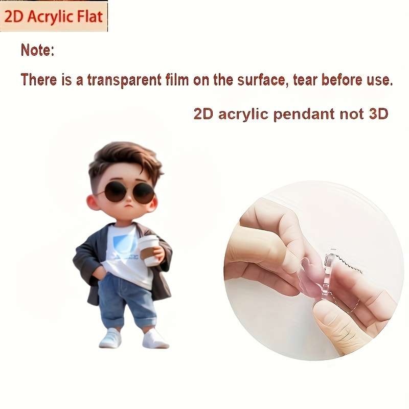 1pc 2D Flat   Cool Glasses Boy Acrylic Car Pendant  Design Multi-Functional Decorativ