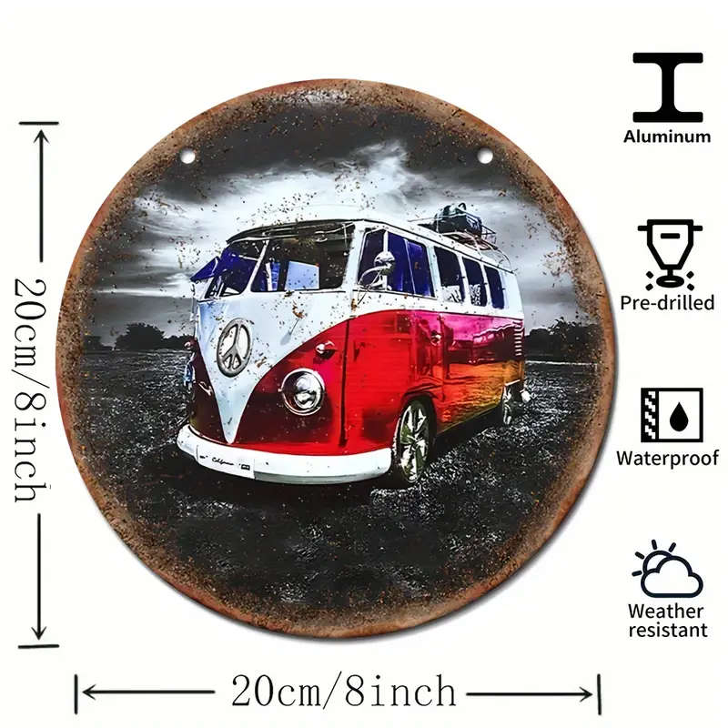 1pc Vintage Camper Van Aluminum Sign 20.32x20.32cm Waterproof Multipurpose Metal Wall Hanging for Ma