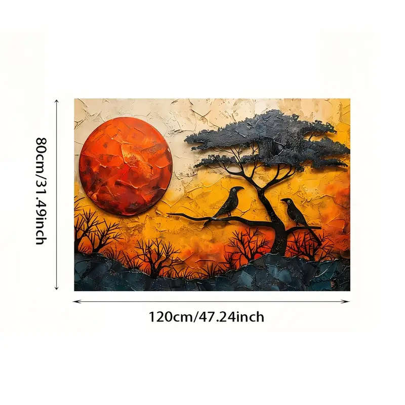 1pc Frameless Modern Abstract African Tree Bird Canvas Wall Art Warm Tones Sunset Scenery Decorative