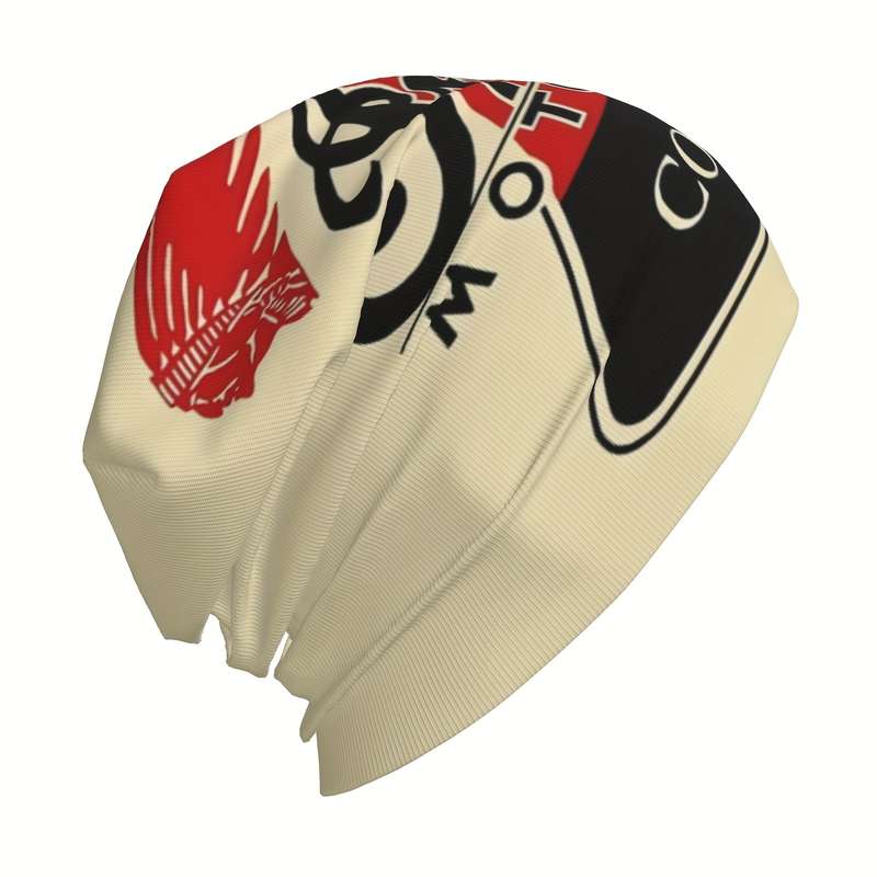 1pc Retro Indian Motorcycle Pattern Beanie Stretchy Knit Ski Cap Soft Polyester Blend Funky