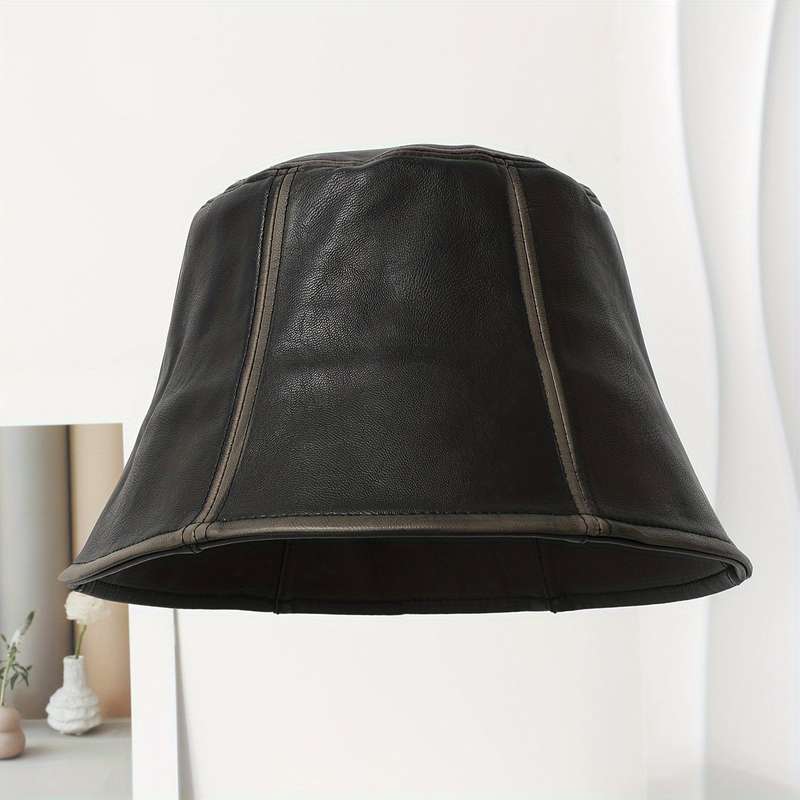 1pc New PU Leather Fisherman Hat Outdoor Light Luxury Fashion Sunshade Anti-Aging Duckbill Hat Inte