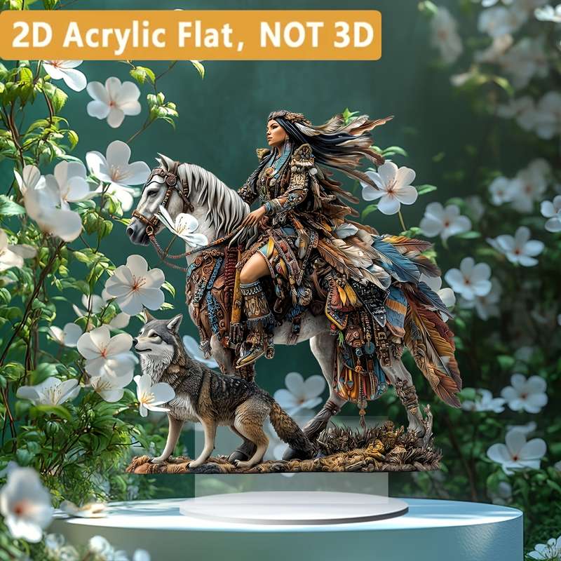 1pc 2D Flat   Acrylic Flat  Acrylic Flat Bohemian Style Crystal Native American Horseback R