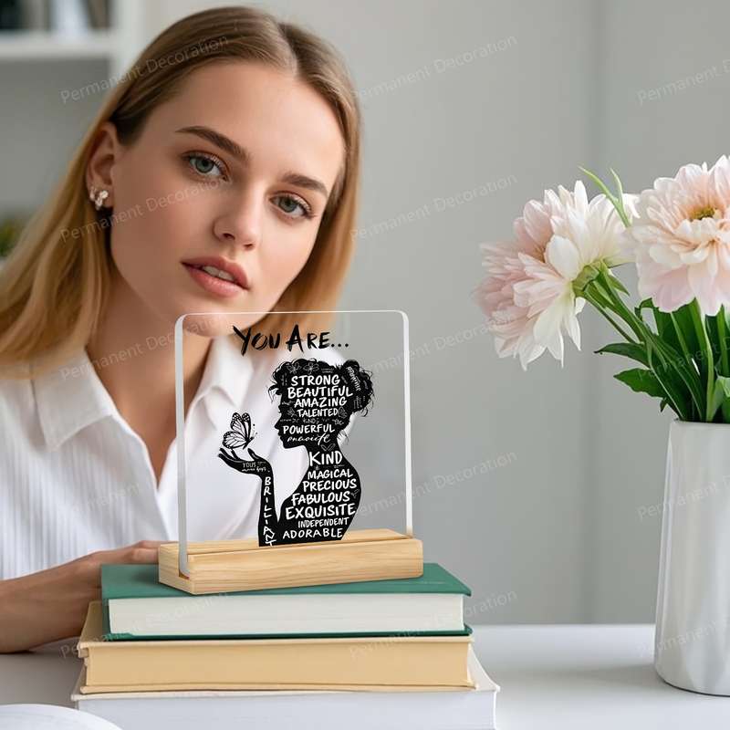 1pc 2D Flat   Inspirational Acrylic Desktop Decoration with Positive Affirmations "You Are Pow