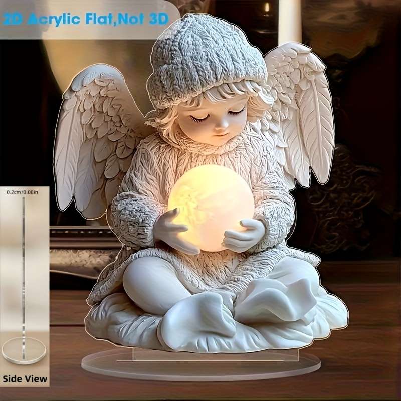 1pc 2D Flat  Glowing  Acrylic Angel Figurine with Illuminated Orb Perfect Desk Living Room De