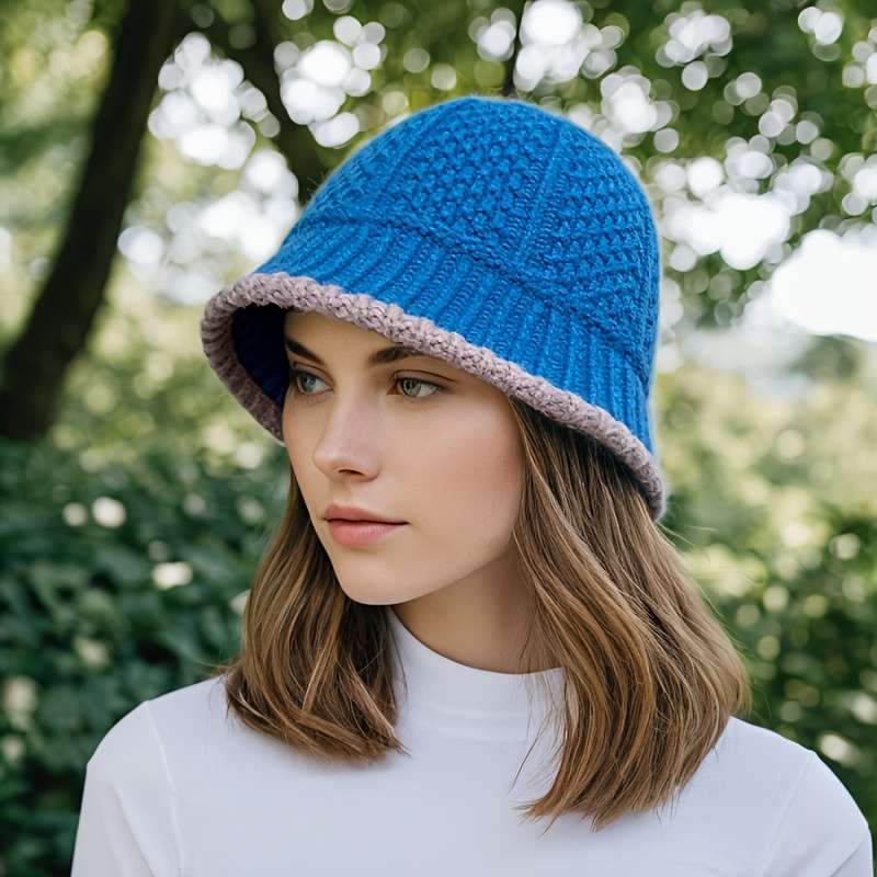 1pc Women'S Acrylic Knit Fisherman'S Hat Lightweight Fitted Solid Color Urban Style Hand