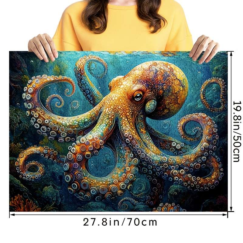 1000pcs Vibrant Deep Blue Octopus Jigsaw Puzzle Scratch-Resistant Advanced Skill L