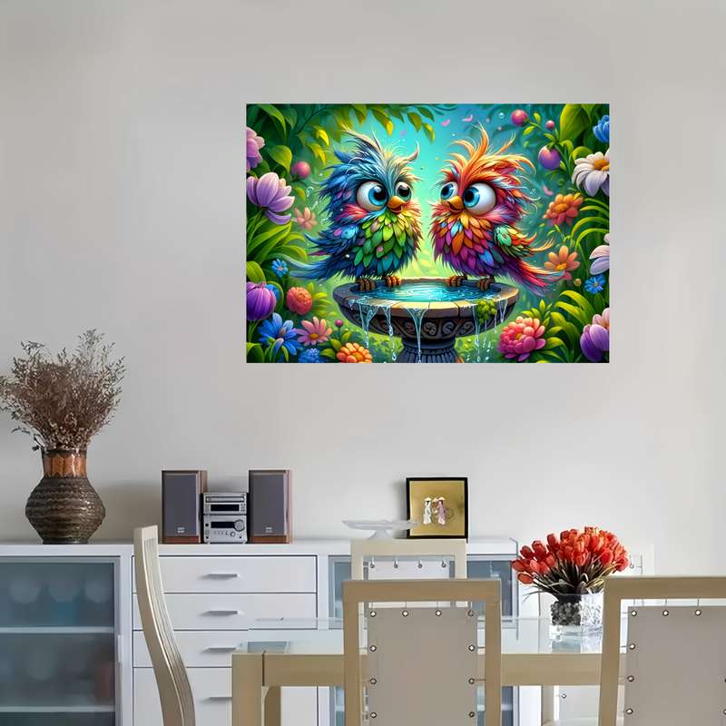 1000pcs Fluffy Birds DIY Jigsaw Puzzle Vibrant Whimsical Design with Colorful Feath