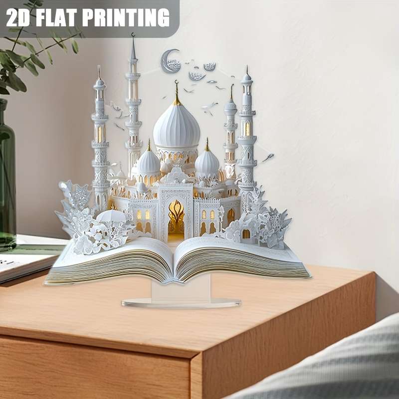 1pc 2D Flat   Acrylic An art decorative style acrylic mosque with open Quran design suita
