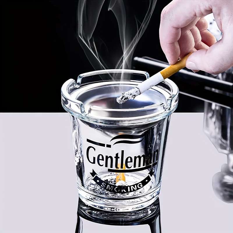 1pc Glass Funnel Ashtray with Lid Classic Round Design No Power Needed Windproof Dustproof