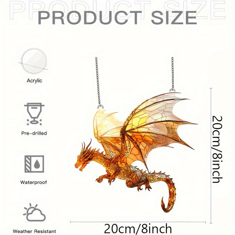 1pc 2D Flat  Flat Flying Dragon Sun Catcher 20.32cm x 20.32cm Acrylic Colorful Window Decoratio