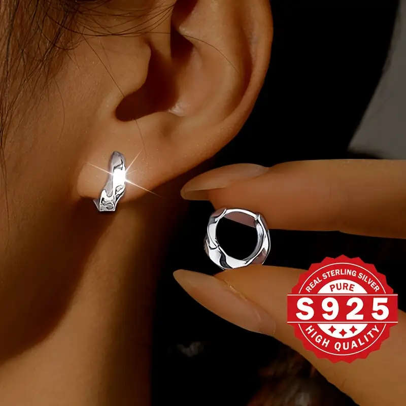 Women's Hoop Earrings Made from 925 Silver with Unique Twisted