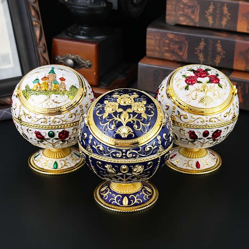 1pc Burronwood Elegant Rose-Shaped Zinc Alloy Ashtray with Lid Smoke-Free Windproof Easy to Cl