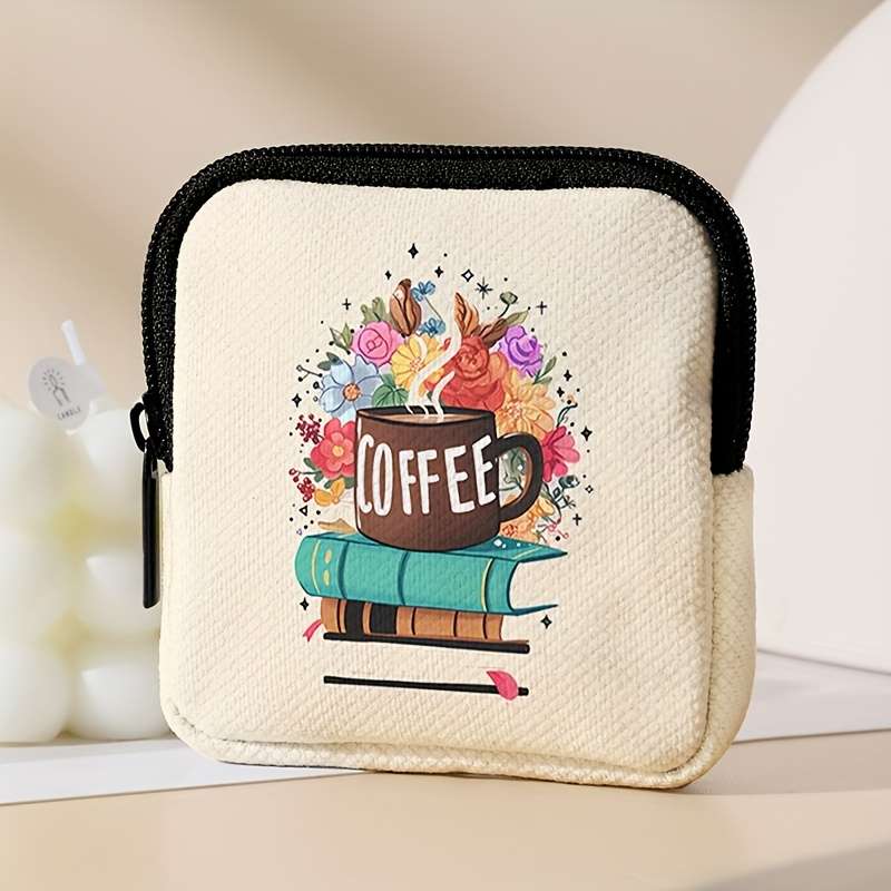 1pc Chic Coffee Book Floral Mini Organizer Pouch Multi-Functional Coin Key and Essentials Wal