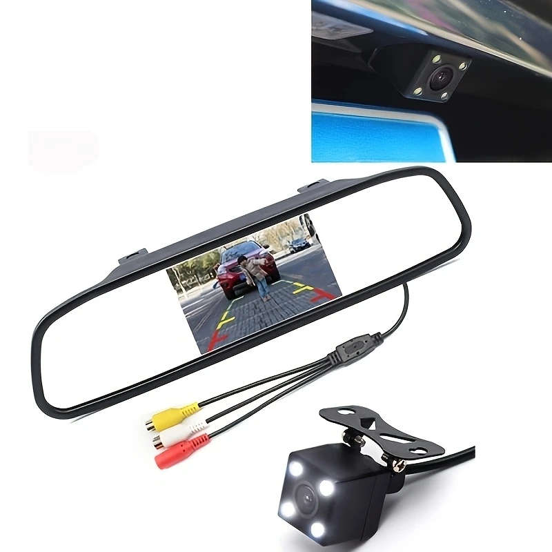 1pc HD 10.92cm TFT LCD Rearview Mirror Monitor with Night Vision Backup Camera Easy Installation Dua