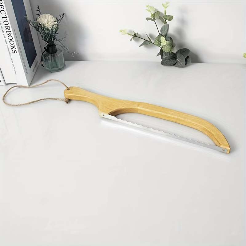 1pc Wooden Bread Cutting Tool Ergonomic Handle Durable Pressed Wood Construction Smooth Edg
