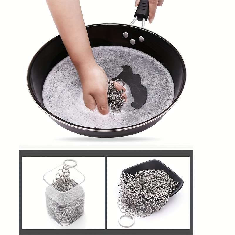 1pc Stainless Steel Scouring Pad with Plastic Handle Durable Reusable Kitchen Cleaning Tool for