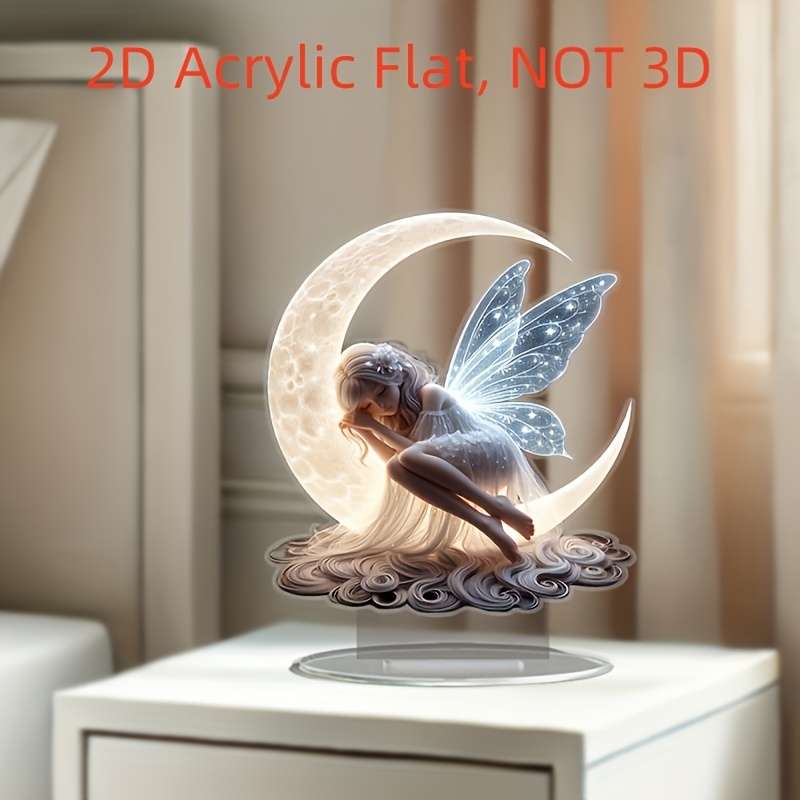 1pc 2D Flat  Home Ambiance Enhancer  Elegant Moon Fairy Acrylic  Tabletop Decor Vintage Style wi