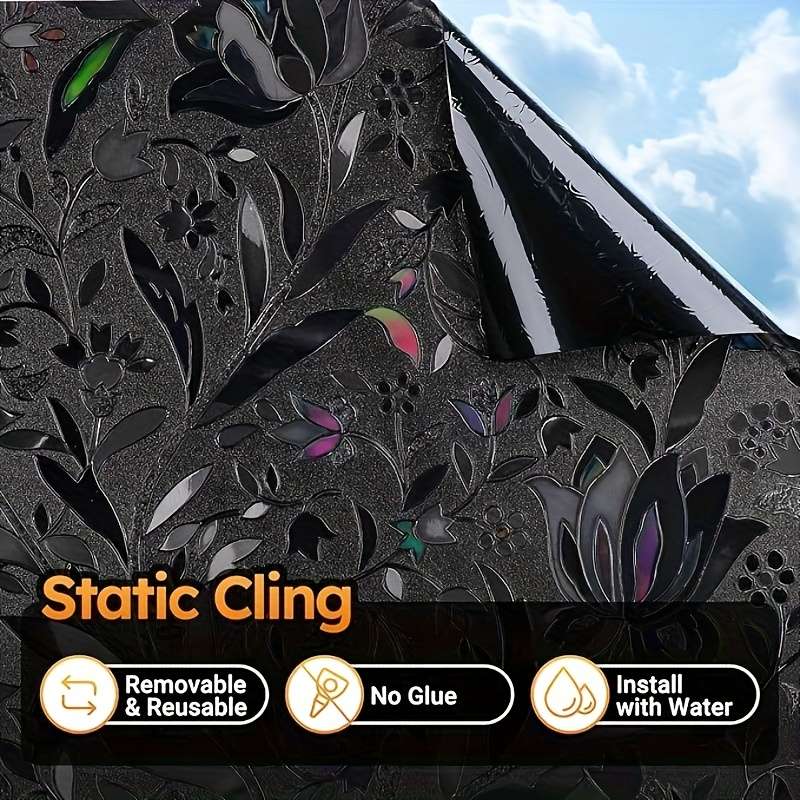 1pc Black Tulips Size 23.6 x 78.7 in   60 x 200 cm Door Window Sticker