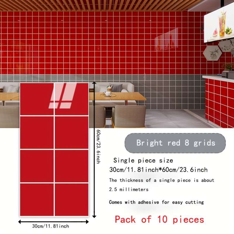 1PC Wall StickersGlossy Red 8 Grids30cmX60cm
