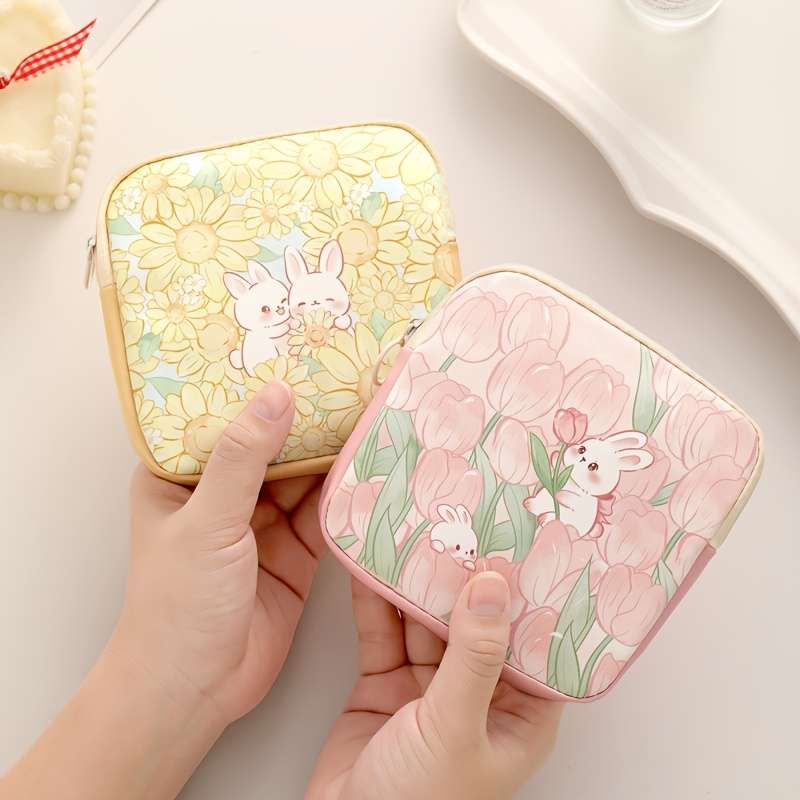 1pc Cute Cartoon Oil Painting Design PVC Storage Bag Casual Style Lightweight Hand Washable