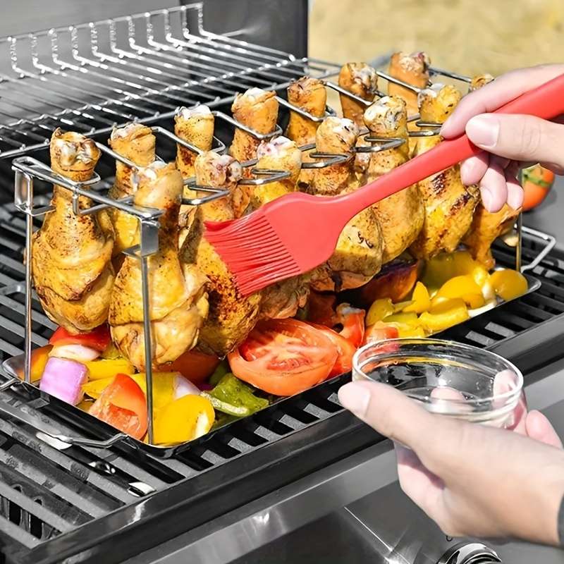 Stainless Steel Chicken Leg Wing Rack Foldable Vertical Roaster Stand for BBQ Smoker Oven