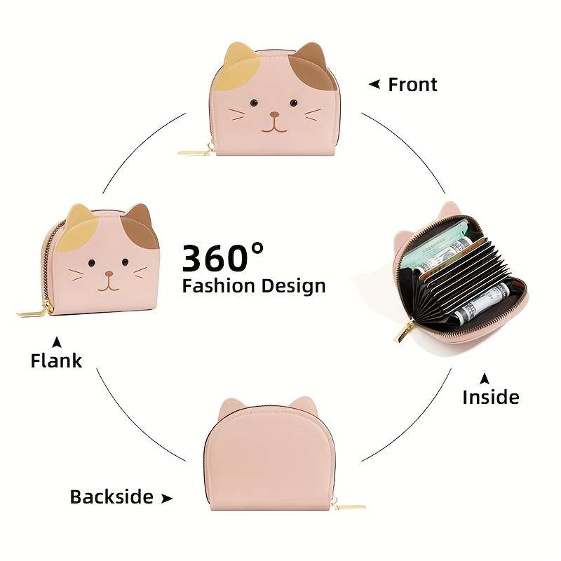 1pc Girl's Wallet Card Holder Women's Mini Coin Purse with 2 Coin Compartments + 9 Card Slots Cute
