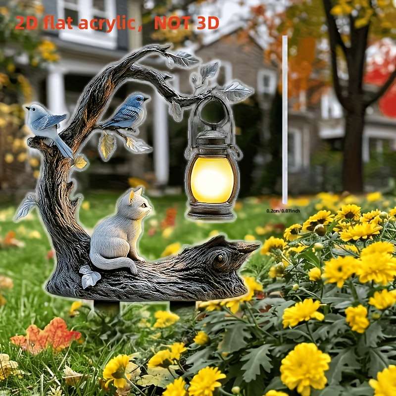 1pc 2D Flat   Cute Cat Garden Sign Decoration Yard Stake for Garden Outdoor Lawn Decor Ground