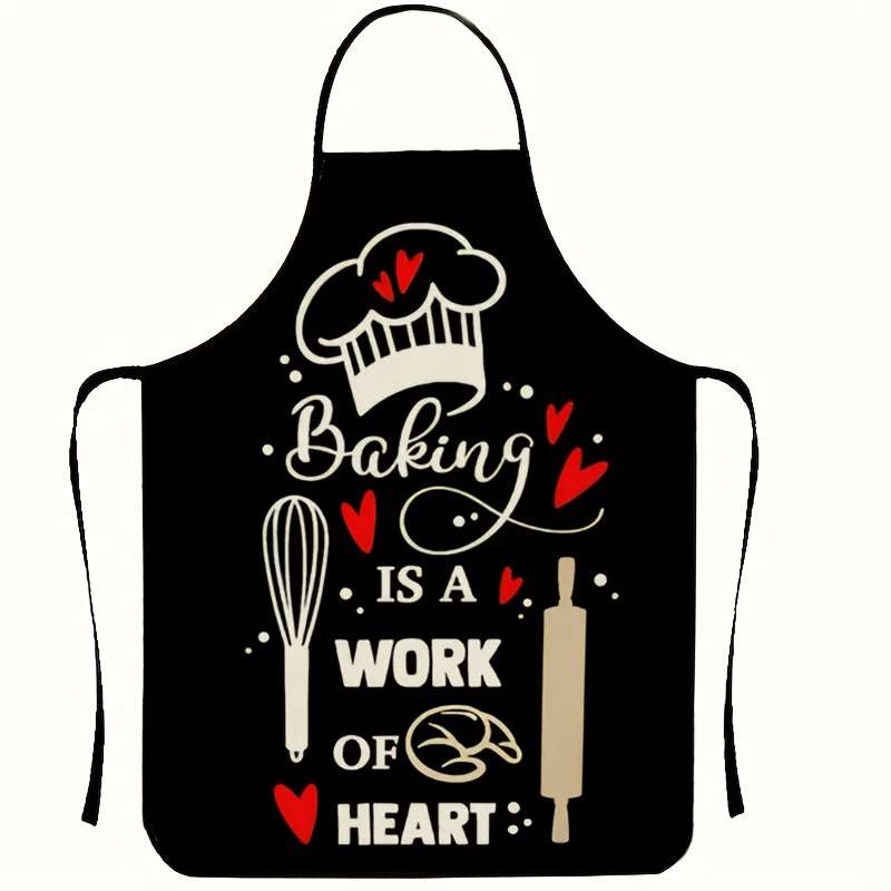 1pc "Baking Is A Work Of The Heart" Polyester Apron for Home Outdoor BBQ Party Cleaning with
