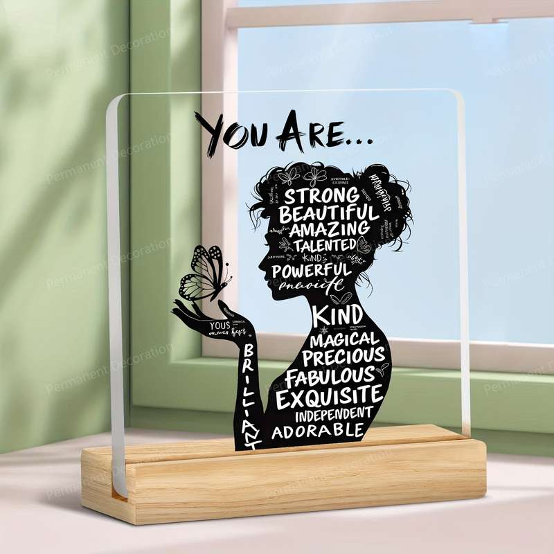 1pc 2D Flat   Inspirational Acrylic Desktop Decoration with Positive Affirmations "You Are Pow