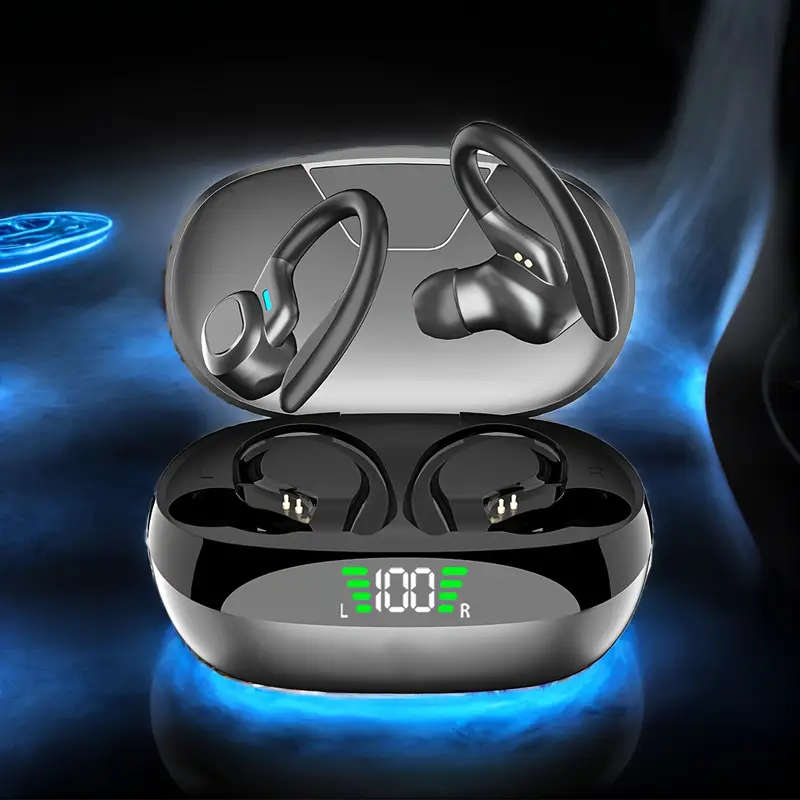 1 Pair Wireless Sports Earbuds with Mic Stereo Sound Comfortable Ear Hook Design USB Type-C Charging