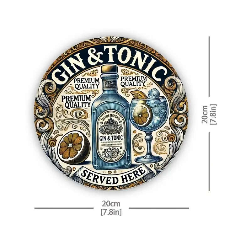 1pc Vintage-Inspired Aluminum Round Sign GIN Tonic Served Here Rustic Home Decor for Walls Windows P