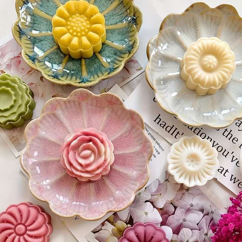 6pcs set of chrysanthemum and rose mooncake molds hand-pressed non-stick mung bean ice cream