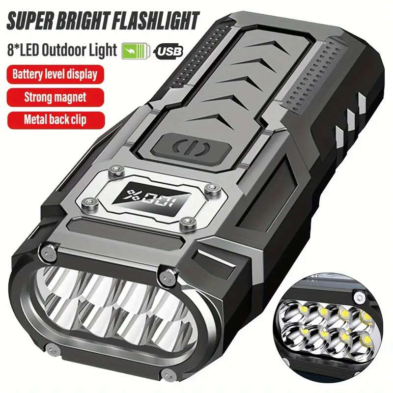 1pc Super Bright LED Flashlight Rechargeable Torch Portable Work Light Outdoor Camping Light with Hi