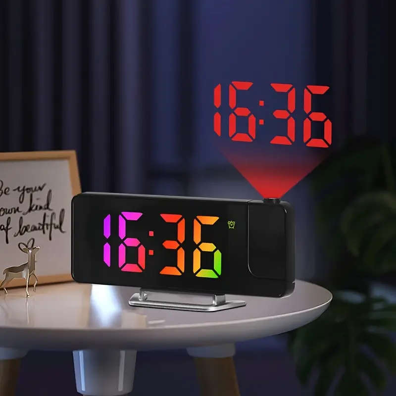 1pc Modern LED Digital Alarm Clock with Projection Temperature Display USB Powered Plastic Rectangle