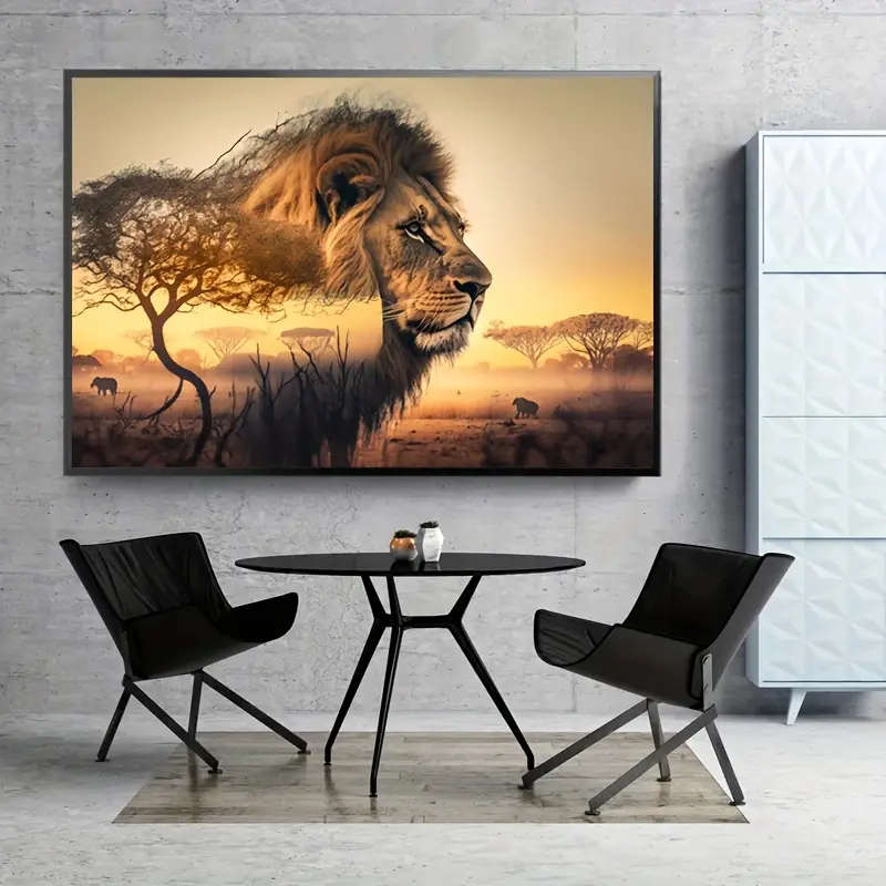 1pc Frameless Modern Abstract Lion Canvas Wall Art 79.98x119.99cm Power-Free White for Living Room a
