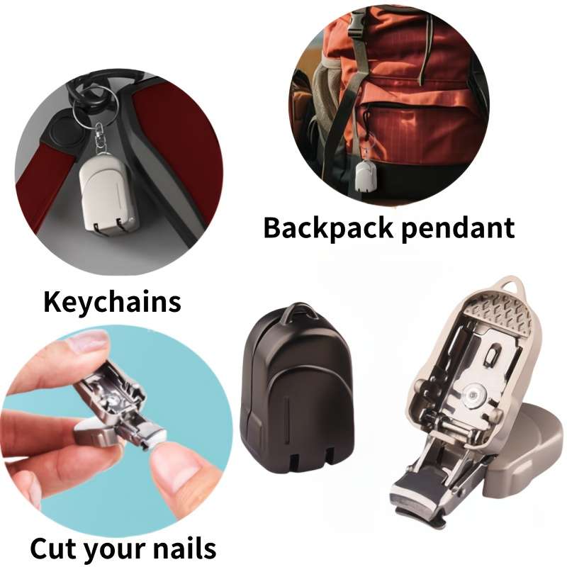 1pc Modern Stainless Steel Nail Clipper with Nail File Straight Blade Portable Clip-On Design