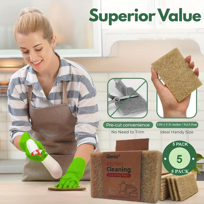 5pcs Premium Natural Sisal Fiber Kitchen Cleaning Pads Scratch-Free Thick 100% Sisal Scrubbi