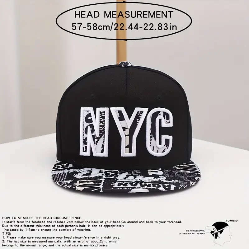 1pc Hat Men's Flat Brim Hat American Style Trendy Spring and Summer Black and White Flat Hat Hip Hop