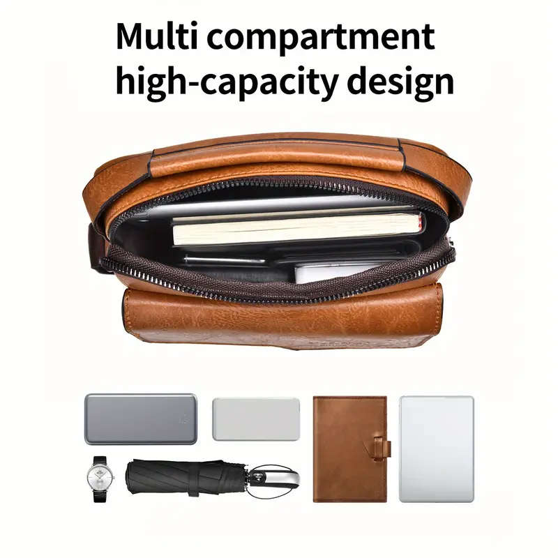 Men'S Vintage Faux Leather Crossbody Bag Faux Leather Shoulder Satchel Casual Business Briefcase Lar