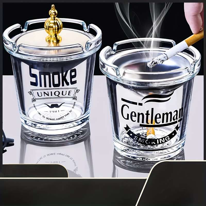 1pc Glass Funnel Ashtray with Lid Classic Round Design No Power Needed Windproof Dustproof