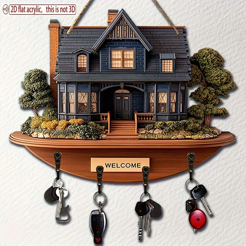 A Simple And Colorful Wooden Key Holder for a Country Villa Measuring 29.97 X 22.86 cm Designed in