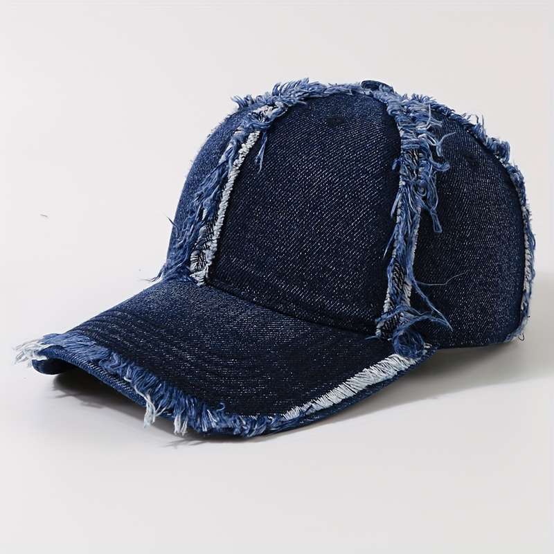 1pc 1 Trendy Two-Toned Baseball Cap with Distressed Frayed Brim Adjustable Dad Hat for Sun Protec