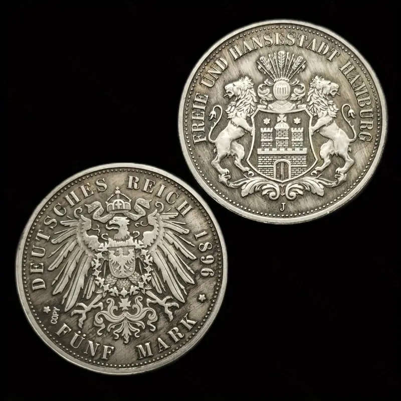 1896 J German Hamburg 5 Mark Silver Relica Coin
