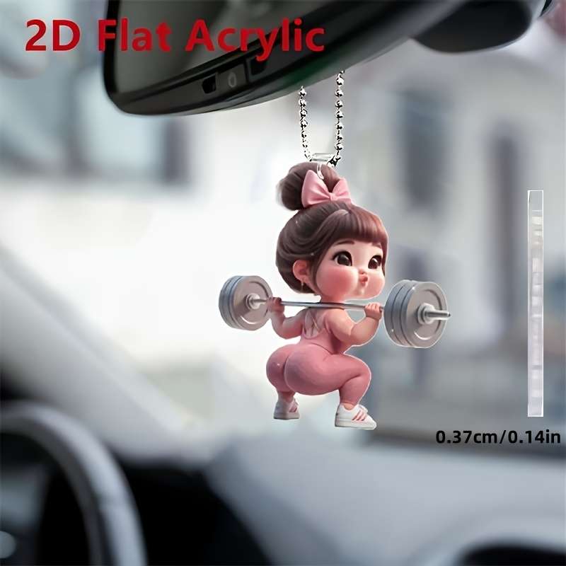 1pc 2D Flat  s  Acrylic Girl Lifting Barbell Fitness Acrylic Pendant Decoration Suitab