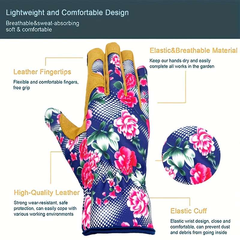 1 Pair Blue Red Rose Multi Purpose Work Gloves