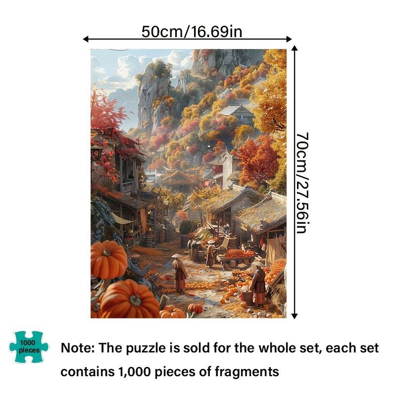 1000pcs Jumbo Autumn Village Scene Jigsaw Puzzle for Adults High Difficulty Durabl
